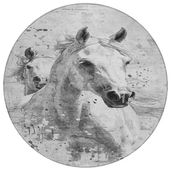 8' Gray And Silver Round Horse Washable Indoor Outdoor Area Rug