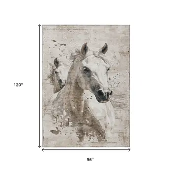 8' X 10' Ivory And Gray Horse Washable Indoor Outdoor Area Rug