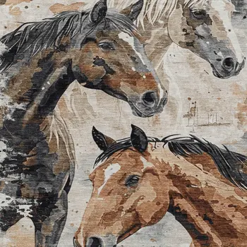8' X 10' Beige Charcoal And Brown Horse Washable Indoor Outdoor Area Rug