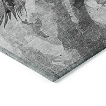 5' X 8' Gray And Silver Horse Washable Indoor Outdoor Area Rug