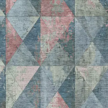 3' X 5' Denim Blue And Blush Geometric Washable Indoor Outdoor Area Rug