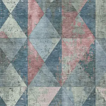 8' X 10' Denim Blue And Blush Geometric Washable Indoor Outdoor Area Rug