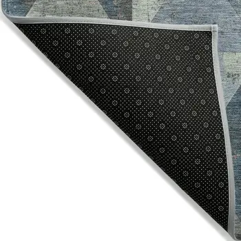 10' X 14' Denim Blue And Blush Geometric Washable Indoor Outdoor Area Rug