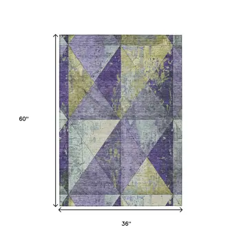 3' X 5' Eggplant And Gold Geometric Washable Indoor Outdoor Area Rug