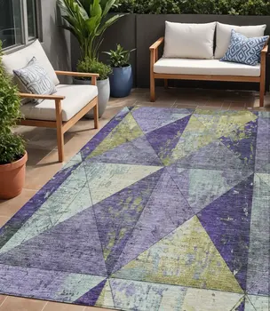 5' X 8' Eggplant And Gold Geometric Washable Indoor Outdoor Area Rug