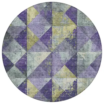 8' Eggplant And Gold Round Geometric Washable Indoor Outdoor Area Rug
