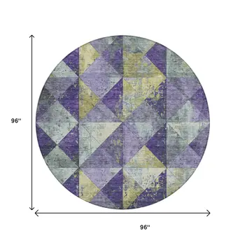 8' Eggplant And Gold Round Geometric Washable Indoor Outdoor Area Rug