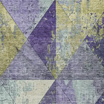 8' X 10' Eggplant And Gold Geometric Washable Indoor Outdoor Area Rug