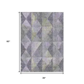 3' X 5' Lavender And Fern Green Geometric Washable Indoor Outdoor Area Rug
