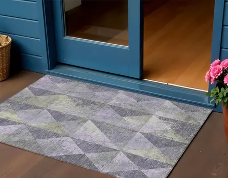 3' X 5' Lavender And Fern Green Geometric Washable Indoor Outdoor Area Rug