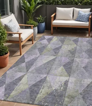 5' X 8' Lavender And Fern Green Geometric Washable Indoor Outdoor Area Rug