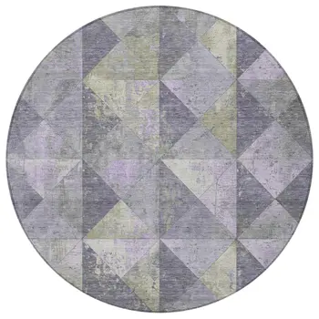 8' Lavender And Fern Green Round Geometric Washable Indoor Outdoor Area Rug