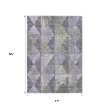 8' X 10' Lavender And Fern Green Geometric Washable Indoor Outdoor Area Rug