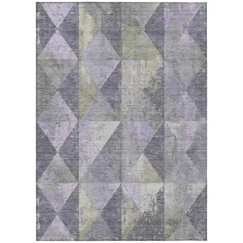 8' X 10' Lavender And Fern Green Geometric Washable Indoor Outdoor Area Rug