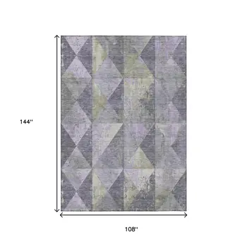 9' X 12' Lavender And Fern Green Geometric Washable Indoor Outdoor Area Rug