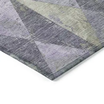 9' X 12' Lavender And Fern Green Geometric Washable Indoor Outdoor Area Rug