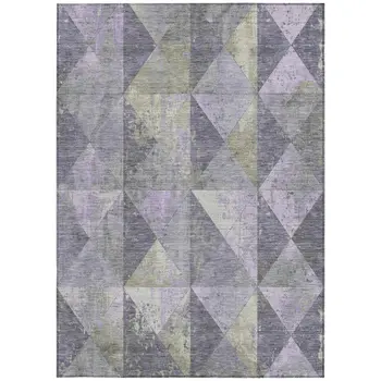 9' X 12' Lavender And Fern Green Geometric Washable Indoor Outdoor Area Rug