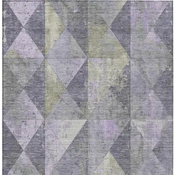 10' X 14' Lavender And Fern Green Geometric Washable Indoor Outdoor Area Rug