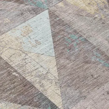 8' Brown And Teal Blue Round Geometric Washable Indoor Outdoor Area Rug