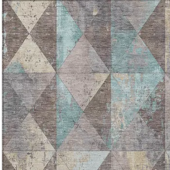 8' X 10' Brown And Teal Blue Geometric Washable Indoor Outdoor Area Rug