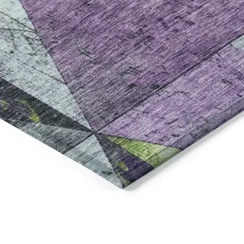 3' X 5' Purple And Lime Green Geometric Washable Indoor Outdoor Area Rug