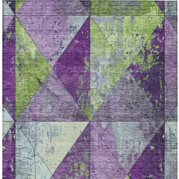 10' X 14' Purple And Lime Green Geometric Washable Indoor Outdoor Area Rug