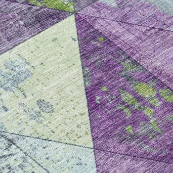 10' X 14' Purple And Lime Green Geometric Washable Indoor Outdoor Area Rug