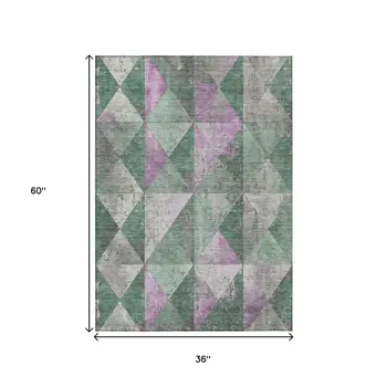 3' X 5' Sage And Purple Geometric Washable Indoor Outdoor Area Rug
