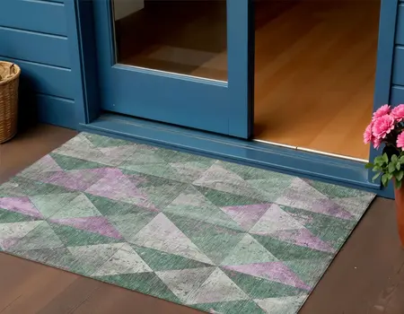 3' X 5' Sage And Purple Geometric Washable Indoor Outdoor Area Rug