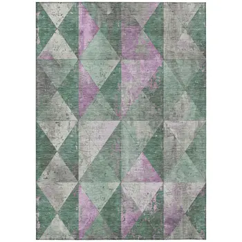 3' X 5' Sage And Purple Geometric Washable Indoor Outdoor Area Rug