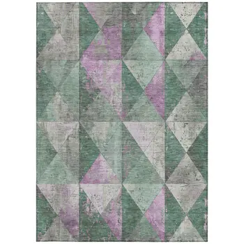 5' X 8' Sage And Purple Geometric Washable Indoor Outdoor Area Rug