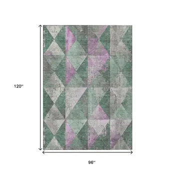 8' X 10' Sage And Purple Geometric Washable Indoor Outdoor Area Rug