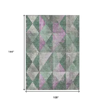 9' X 12' Sage And Purple Geometric Washable Indoor Outdoor Area Rug