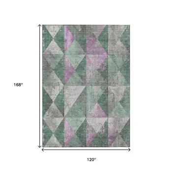 10' X 14' Sage And Purple Geometric Washable Indoor Outdoor Area Rug