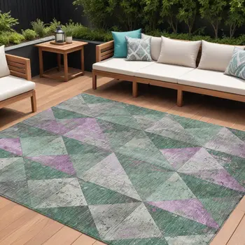 10' X 14' Sage And Purple Geometric Washable Indoor Outdoor Area Rug