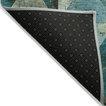 10' X 14' Teal Blue And Gold Geometric Washable Indoor Outdoor Area Rug