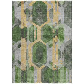 3' X 5' Green Gold And Silver Geometric Washable Indoor Outdoor Area Rug