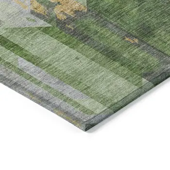 10' X 14' Green Gold And Silver Geometric Washable Indoor Outdoor Area Rug