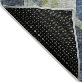 5' X 8' Navy Blue Gold And Silver Geometric Washable Indoor Outdoor Area Rug