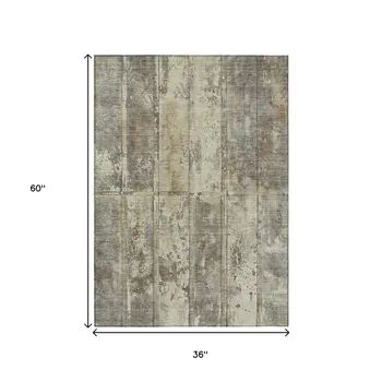 3' X 5' Beige Gold And Khaki Abstract Washable Indoor Outdoor Area Rug