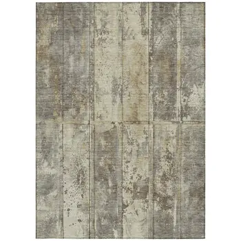 5' X 8' Beige Gold And Khaki Abstract Washable Indoor Outdoor Area Rug