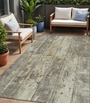 5' X 8' Beige Gold And Khaki Abstract Washable Indoor Outdoor Area Rug