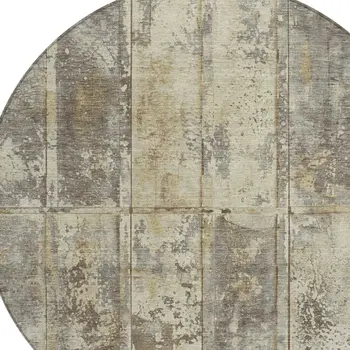 8' Beige Gold And Khaki Round Abstract Washable Indoor Outdoor Area Rug