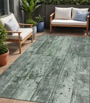 5' X 8' Green Charcoal And Gray Abstract Washable Indoor Outdoor Area Rug