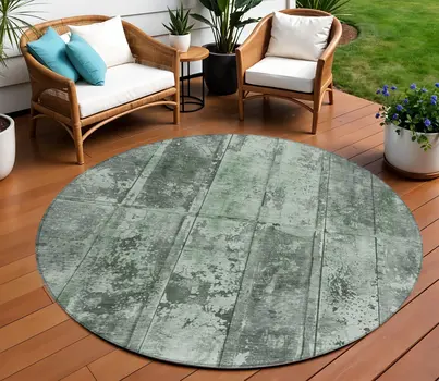 8' Green Charcoal And Gray Round Abstract Washable Indoor Outdoor Area Rug