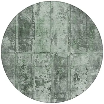 8' Green Charcoal And Gray Round Abstract Washable Indoor Outdoor Area Rug