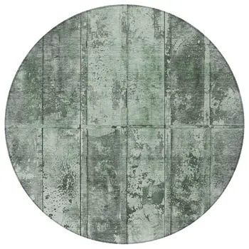 8' Green Charcoal And Gray Round Abstract Washable Indoor Outdoor Area Rug