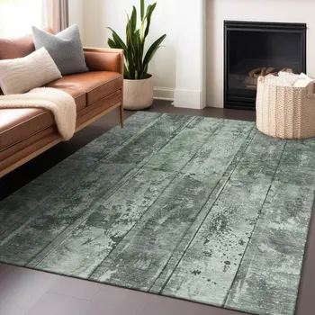 9' X 12' Green Charcoal And Gray Abstract Washable Indoor Outdoor Area Rug
