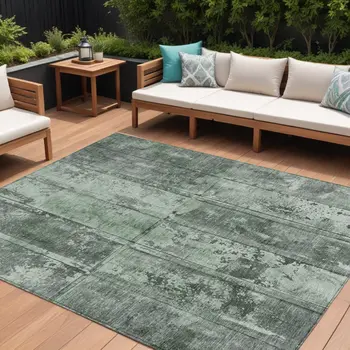 10' X 14' Green Charcoal And Gray Abstract Washable Indoor Outdoor Area Rug