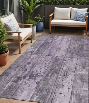 5' X 8' Purple Lavender And Gray Abstract Washable Indoor Outdoor Area Rug